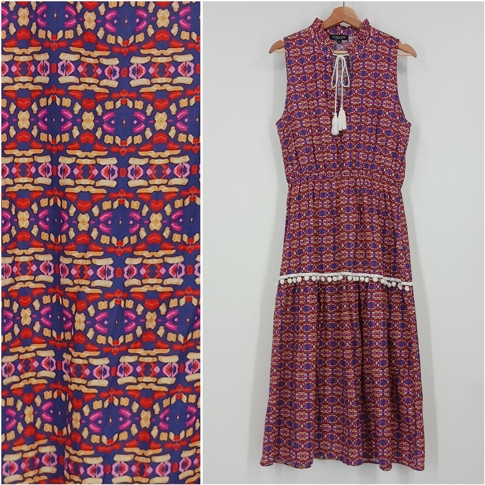 Magari Cotton Printed Pom Pom Maxi Dress